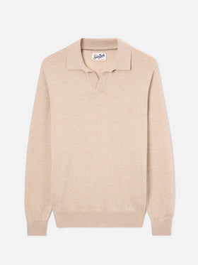 Beigefarbenes Poloshirt aus Covent Merinowoll- und Kaschmirmischung 