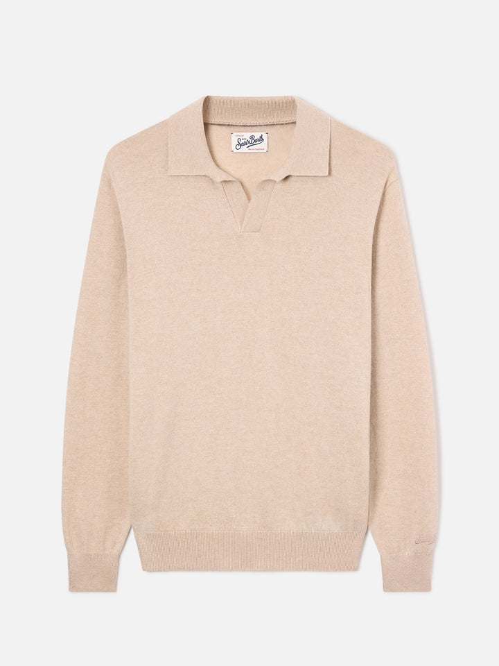 Beige Covent merino wool and cashmere blend polo
