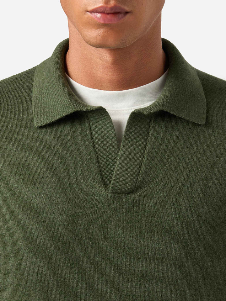 Military green Covent merino wool and cashmere blend polo