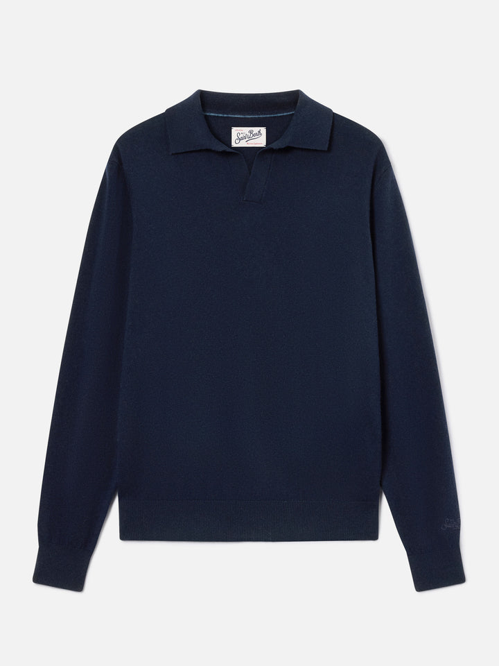 Navy blue Covent merino wool and cashmere blend polo