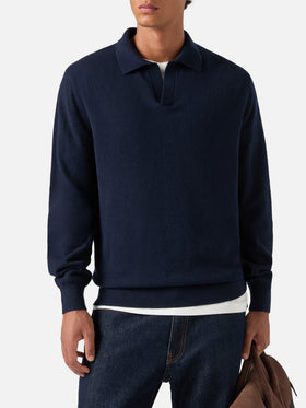 Navy blue Covent merino wool and cashmere blend polo