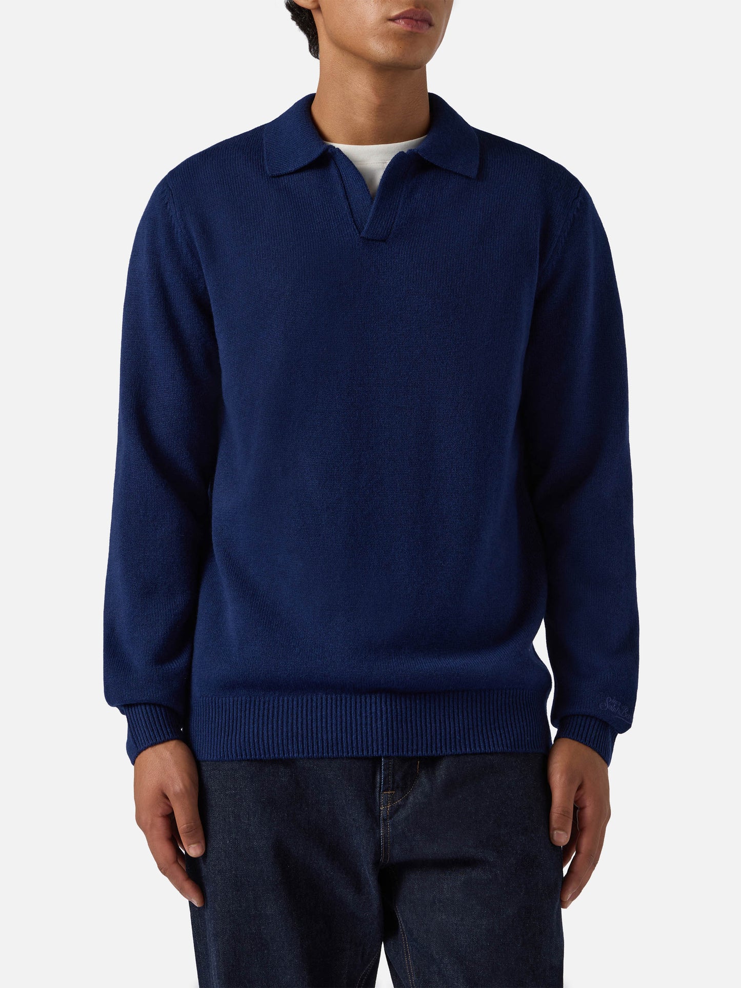 Marineblaues Polohemd aus reiner Wolle von Covent