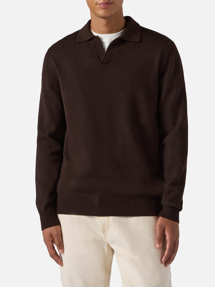 Polo in maglia Covent in pura lana marrone