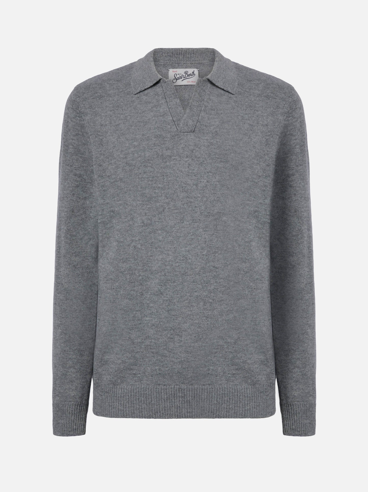 Graues meliertes Strickpolo aus reiner Wolle von Covent