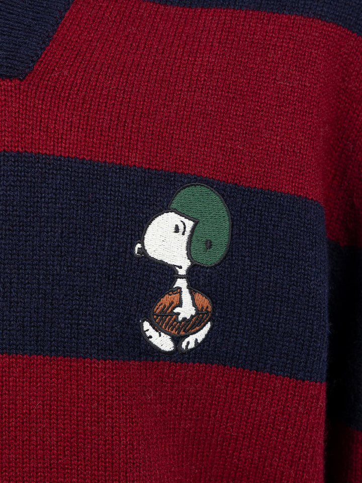 Boy blue and red striped polo shirt Covent with Snoopy print | SNOOPY PEANUTS SPECIAL EDITION - MC2 Saint Barth