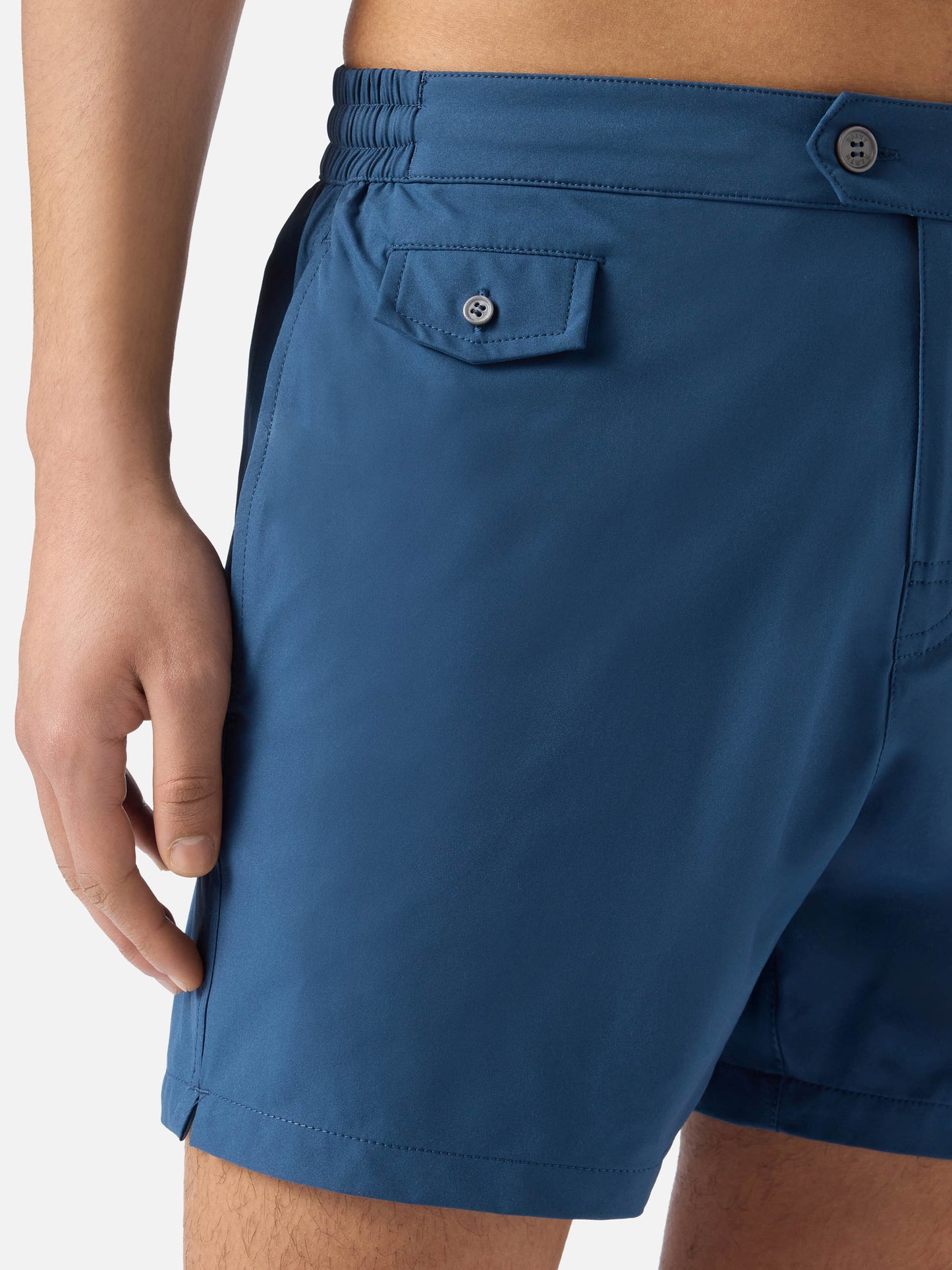 Costume mare Capferrat blu tinta unita con logo ricamato