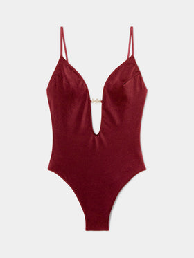 Costume intero Crunchy glossy finish bordeaux con charms