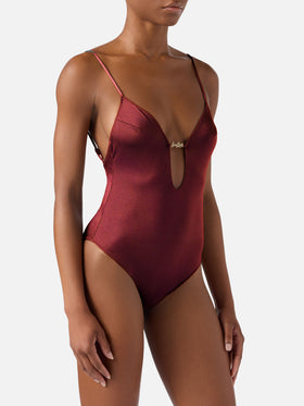 Costume intero Crunchy glossy finish bordeaux con charms