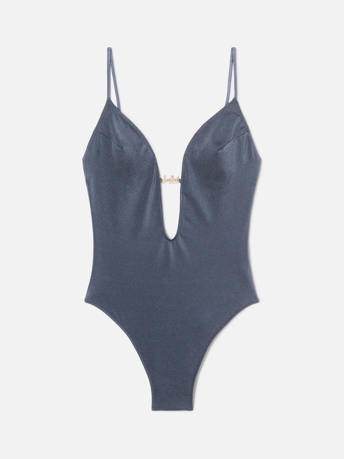 Crunchy Plate one-piece swimsuit glossy finish with logo plaque