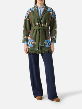 Blended cardigan Cristabel with belt and ethnic print