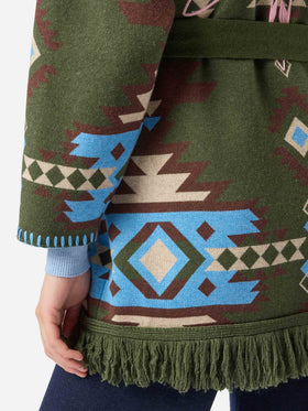 Blended cardigan Cristabel with belt and ethnic print