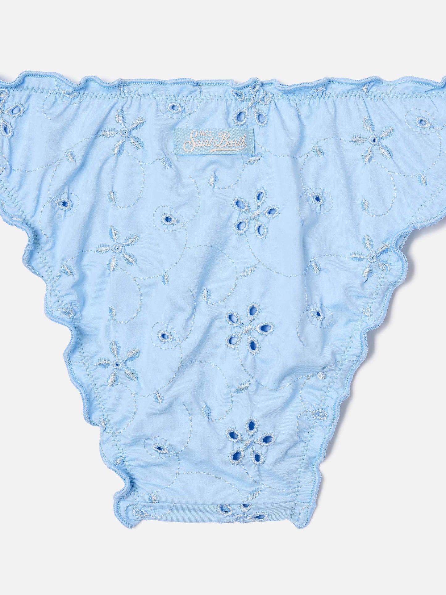Cric hellblaue Sangallo-Badehose mit floraler Stickerei 