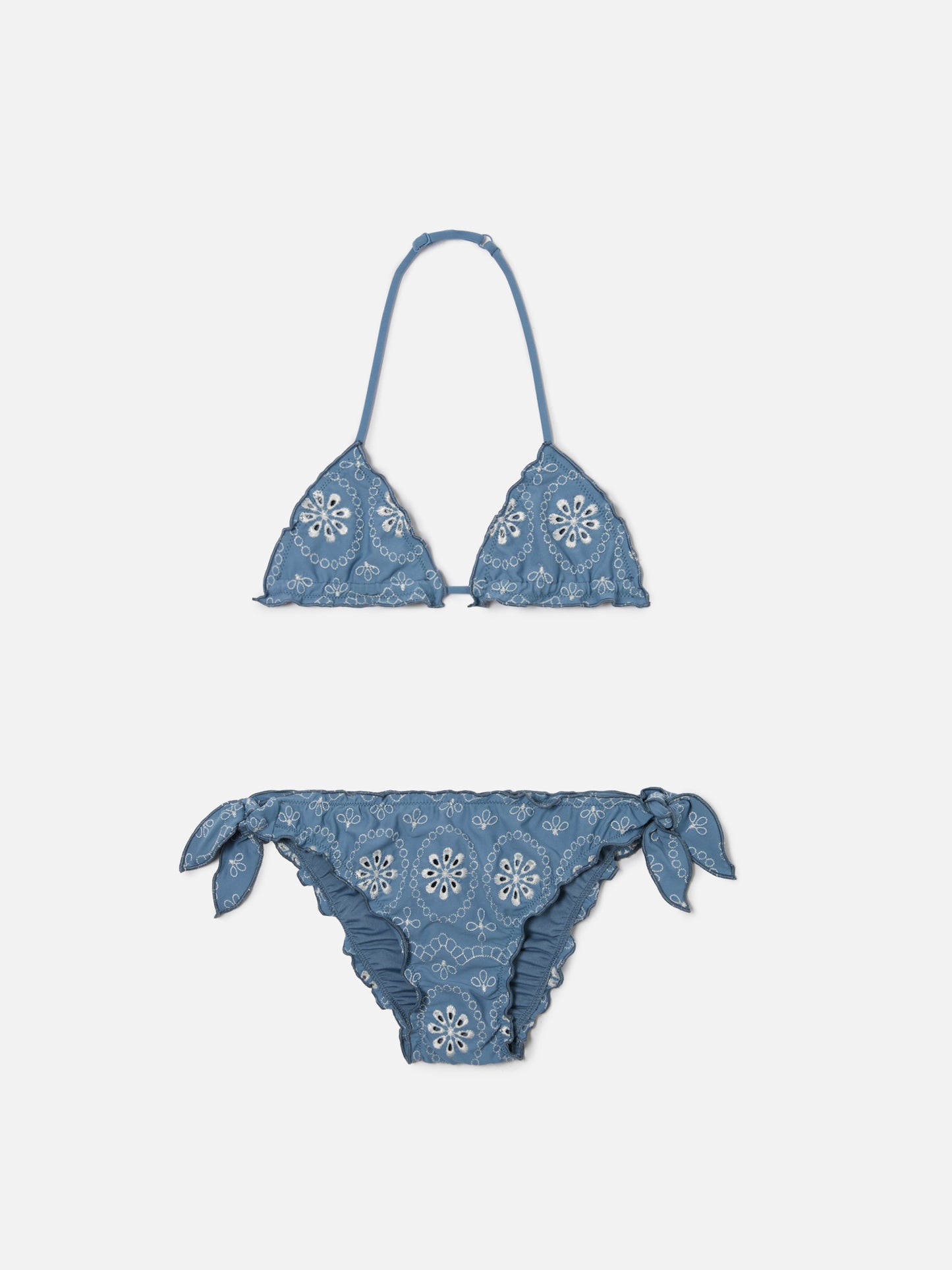 Bikini Cris in tessuto sangallo con bordi arricciati