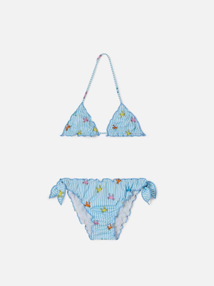 Bikini Cris in tessuto elasticizzato a righe con stampa granchietti