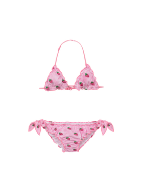 Cris classic seersucker triangle bikini with striped print and embroidery - MC2 Saint Barth