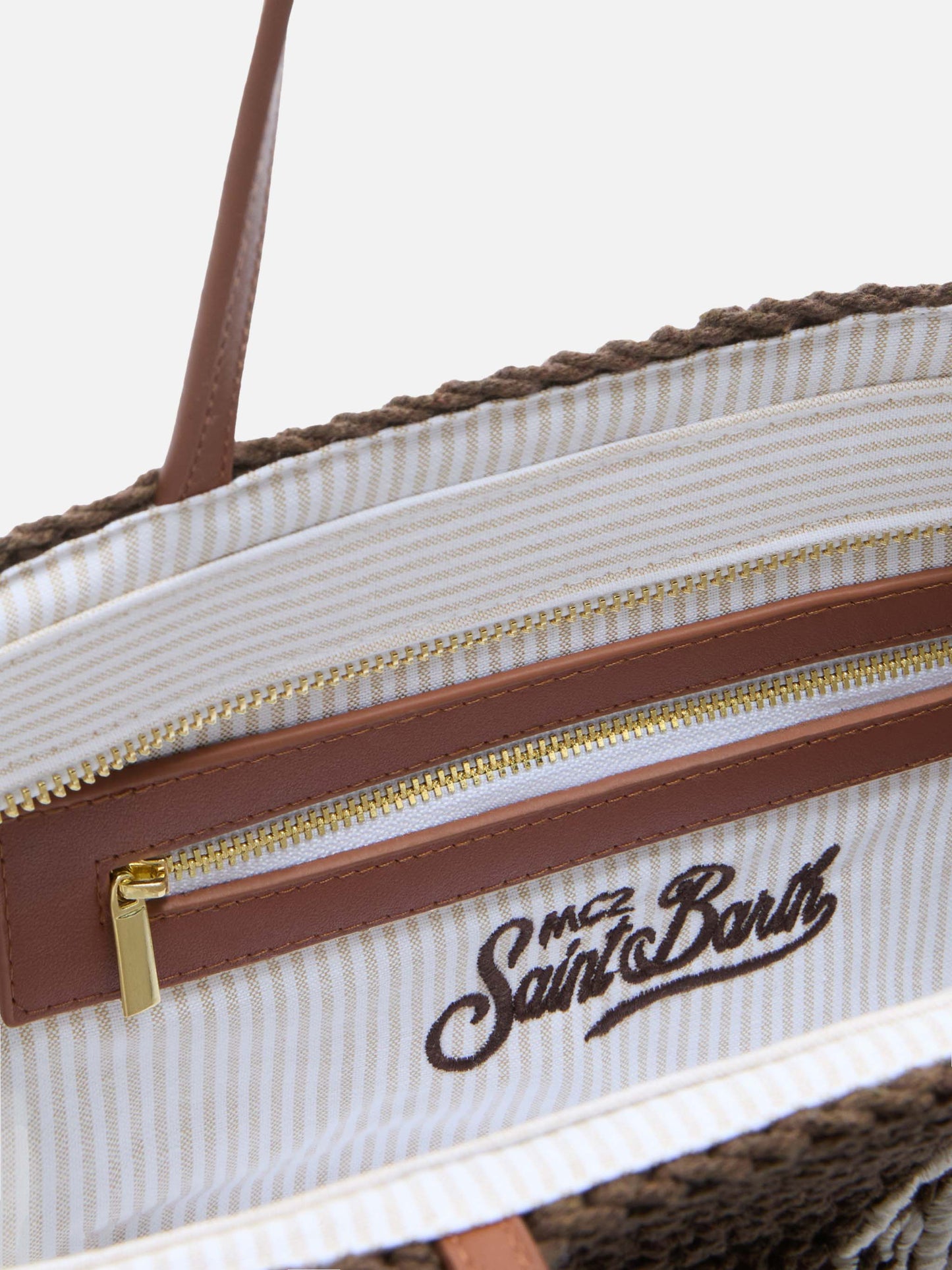 Borsa Tote Crochet medium marrone con logo ricamato