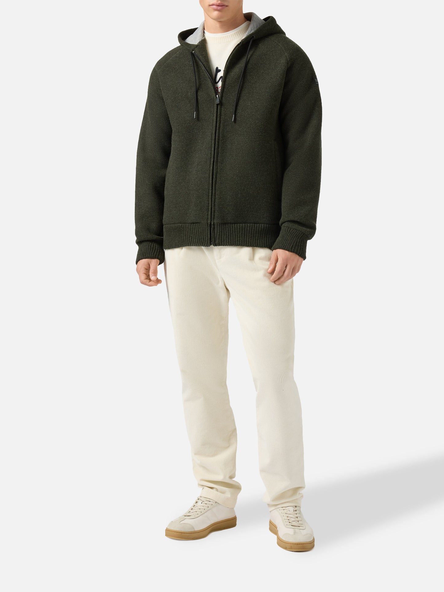 Carrell Strickjacke mit Reißverschluss und Kapuze in Militärgrün