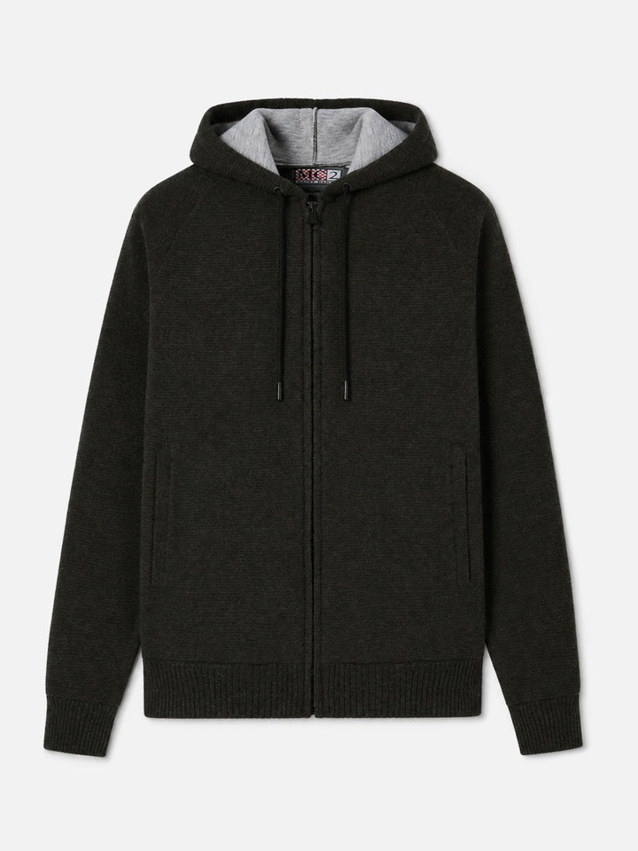Carrell knit jacket with zip and hood in military green