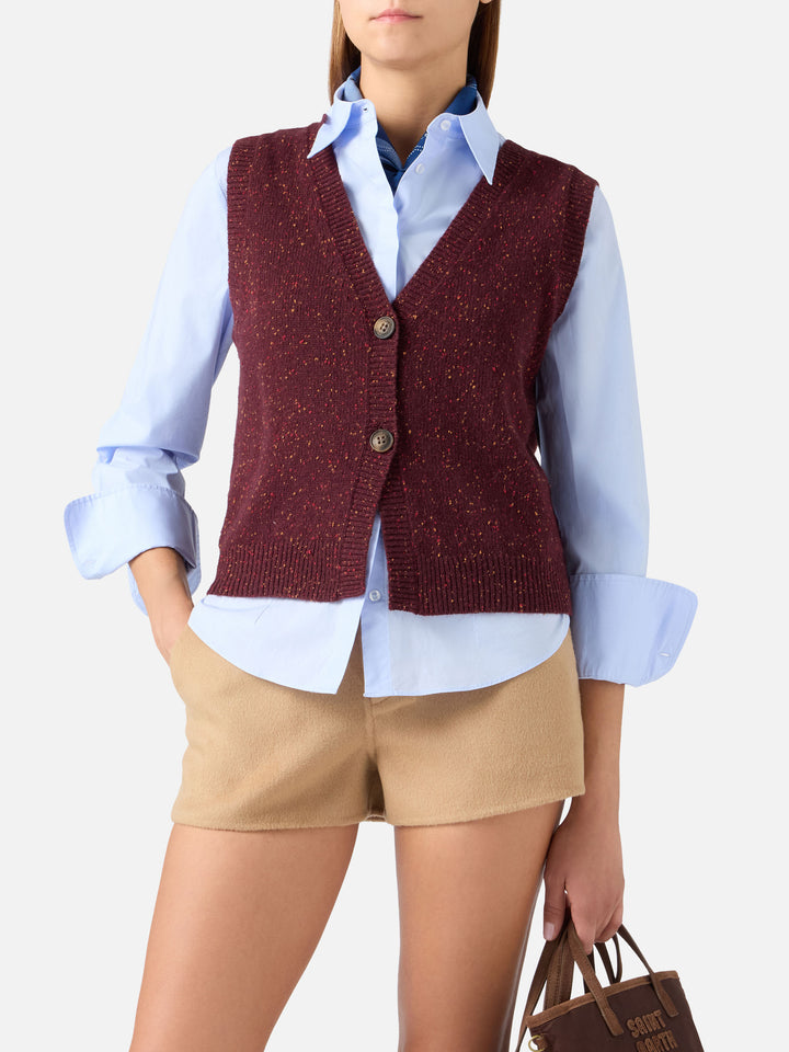 Aubergine Carette Donegal knit wool blend vest