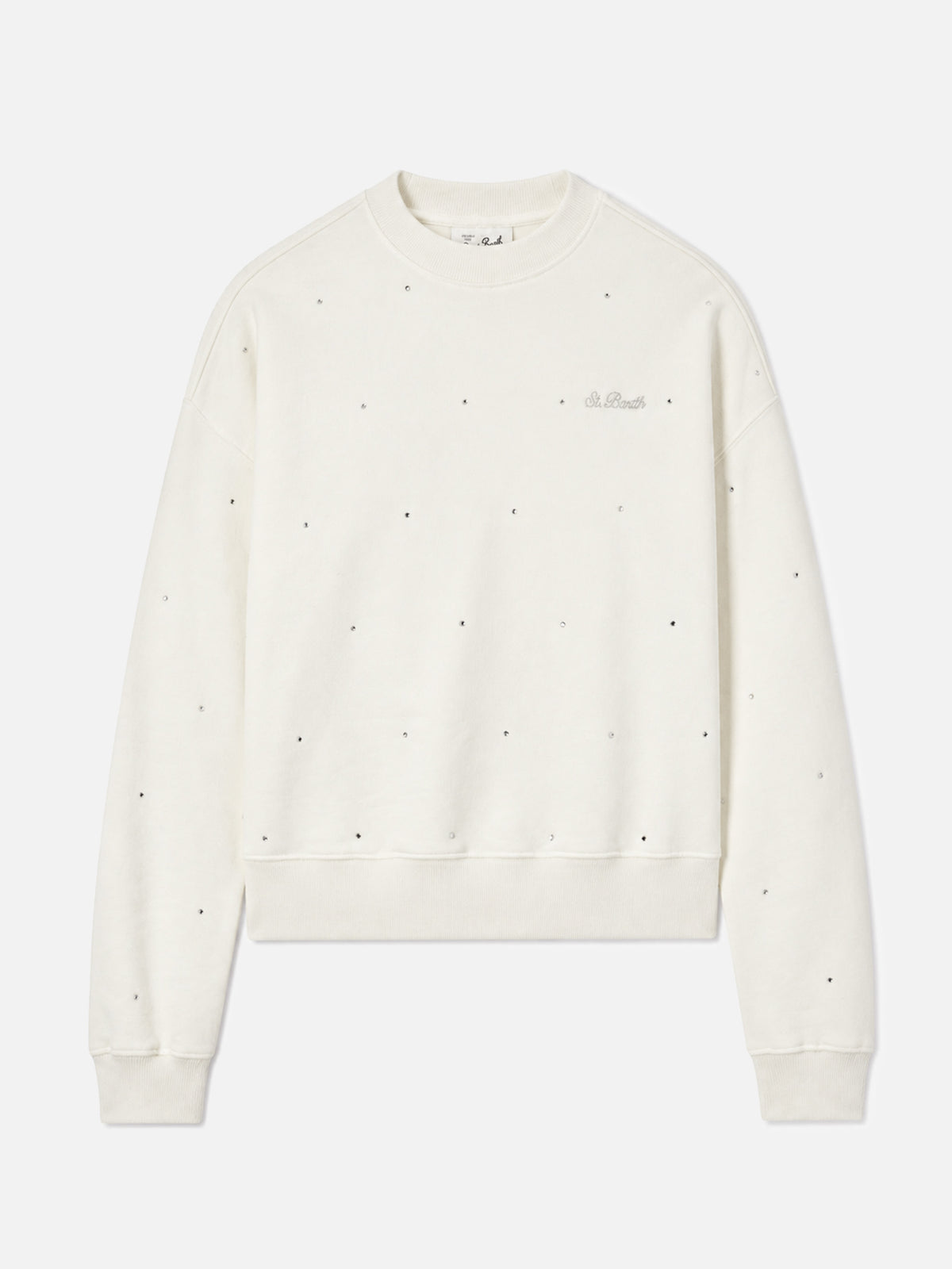 Casey white cotton sweatshirt with rhinestone appliquè