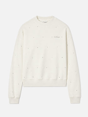 Casey white cotton sweatshirt with rhinestone appliquè