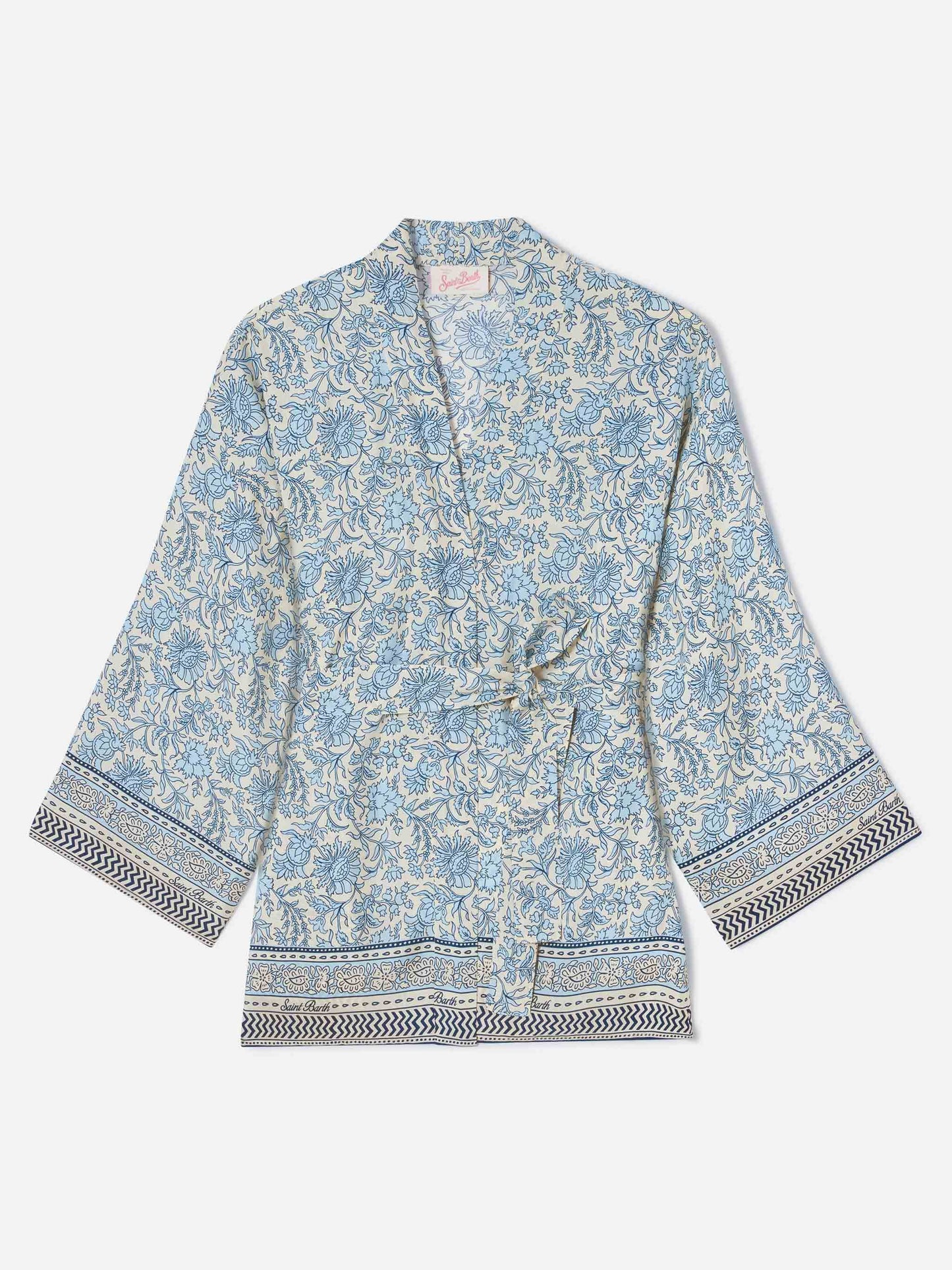 Kimono corto Carly in seta con stampa batik floreale