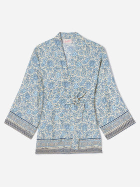 Kimono corto Carly in seta con stampa batik floreale