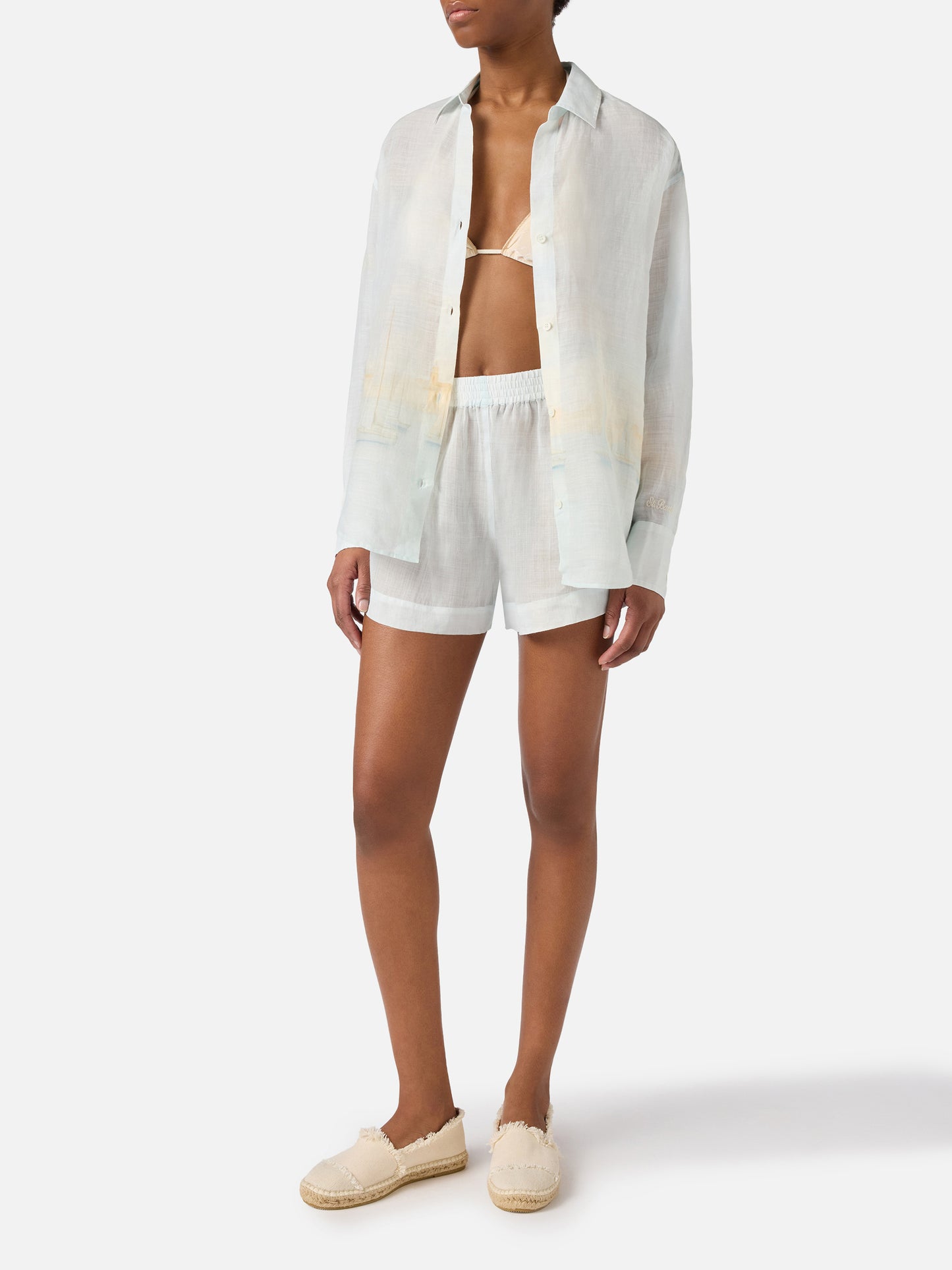 Camicia Cristal in ramie con stampa St. Tropez