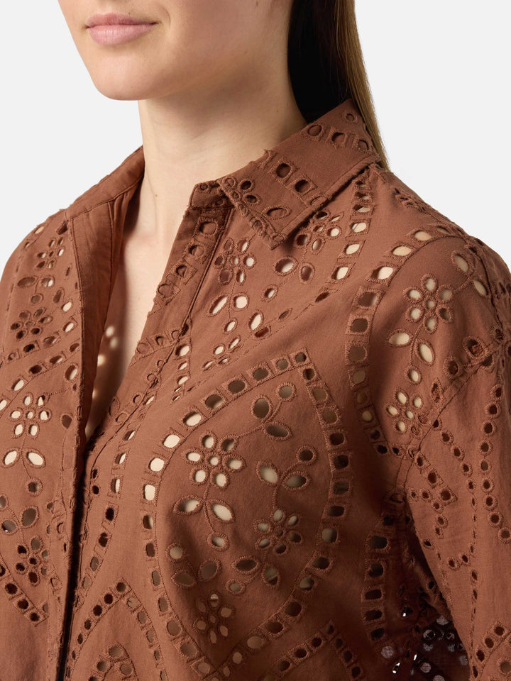 Camicia Cristal in cotone sangallo marrone