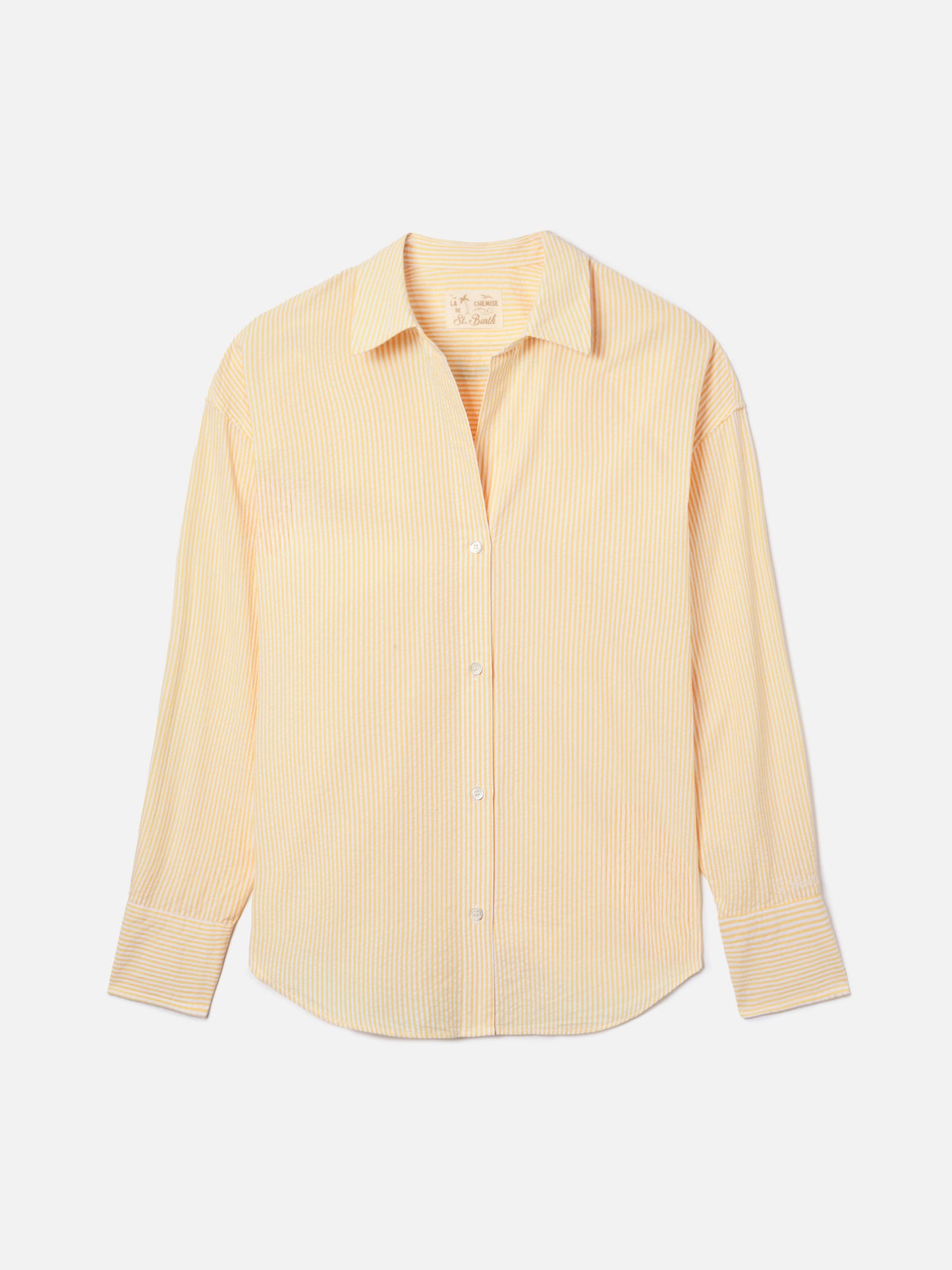 Camicia Cristal in seersucker a righe gialle con ricamo Weekend Mood