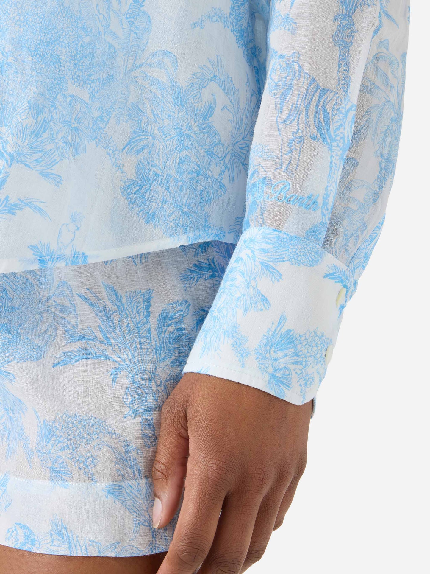 Camicia Cristal in ramie con stampa toile de jouy azzurra