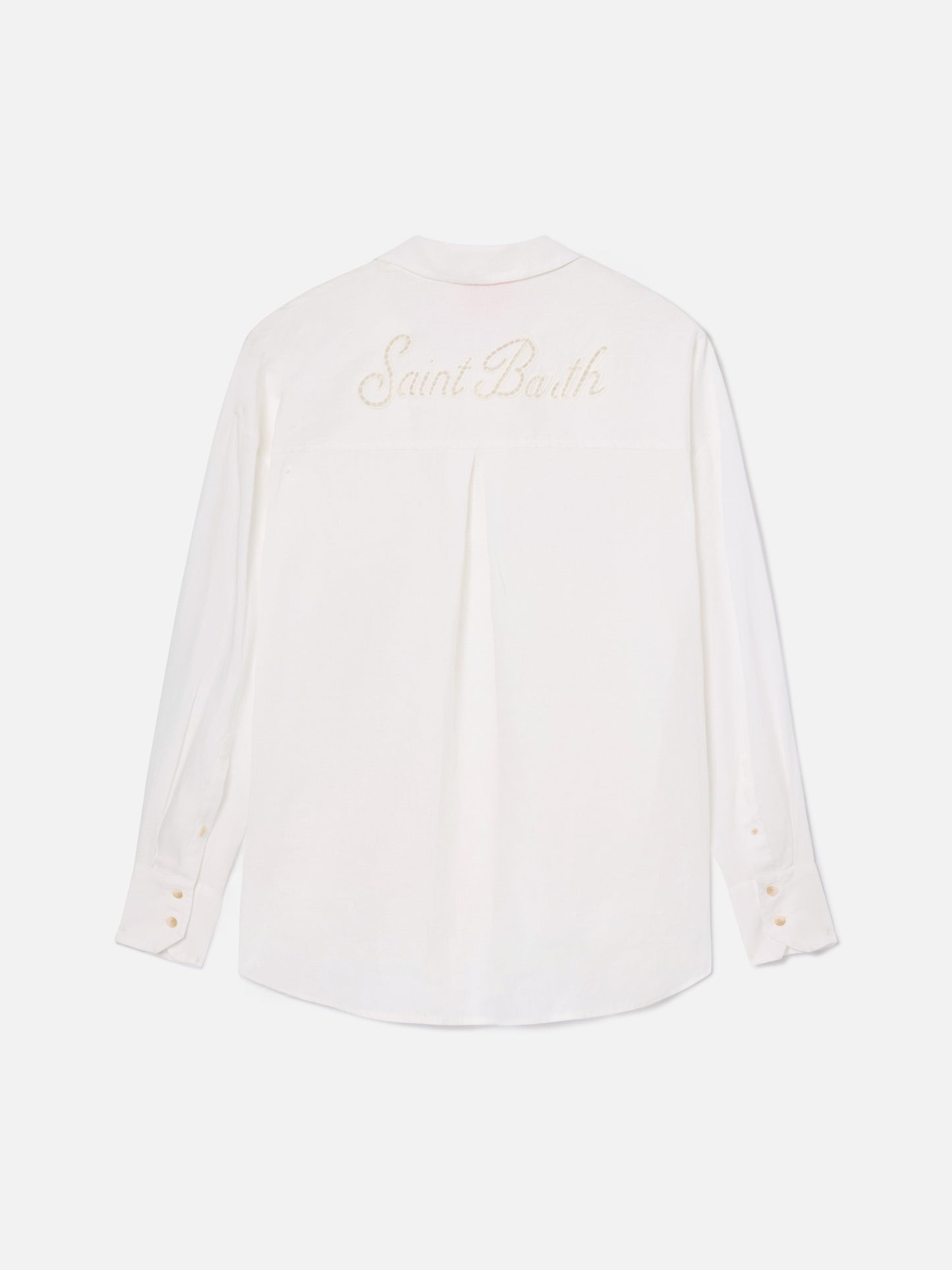 Weißes Leinenhemd Cristal mit perforierter Saint Barth-Stickerei 