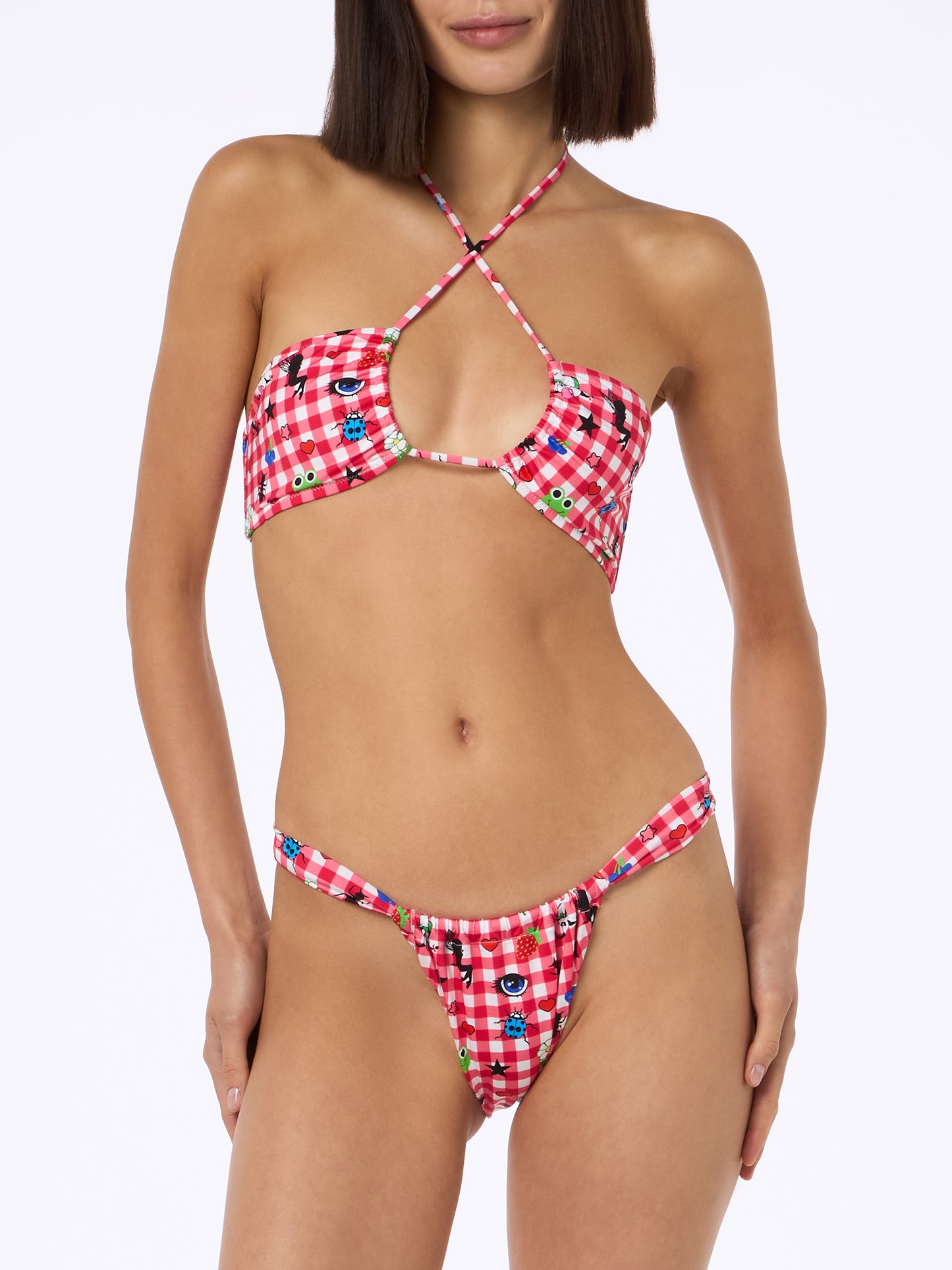 Women beandeau bikini Dahelle with gingham and fancy print | BEEPY BELLA SPECIAL EDITION - MC2 Saint Barth