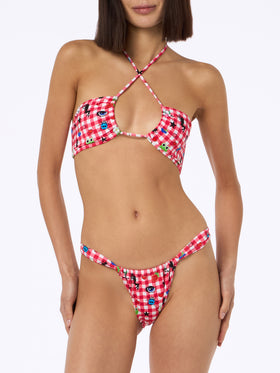 Women beandeau bikini Dahelle with gingham and fancy print | BEEPY BELLA SPECIAL EDITION - MC2 Saint Barth
