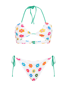 Woman bandeau bikini with daisy print