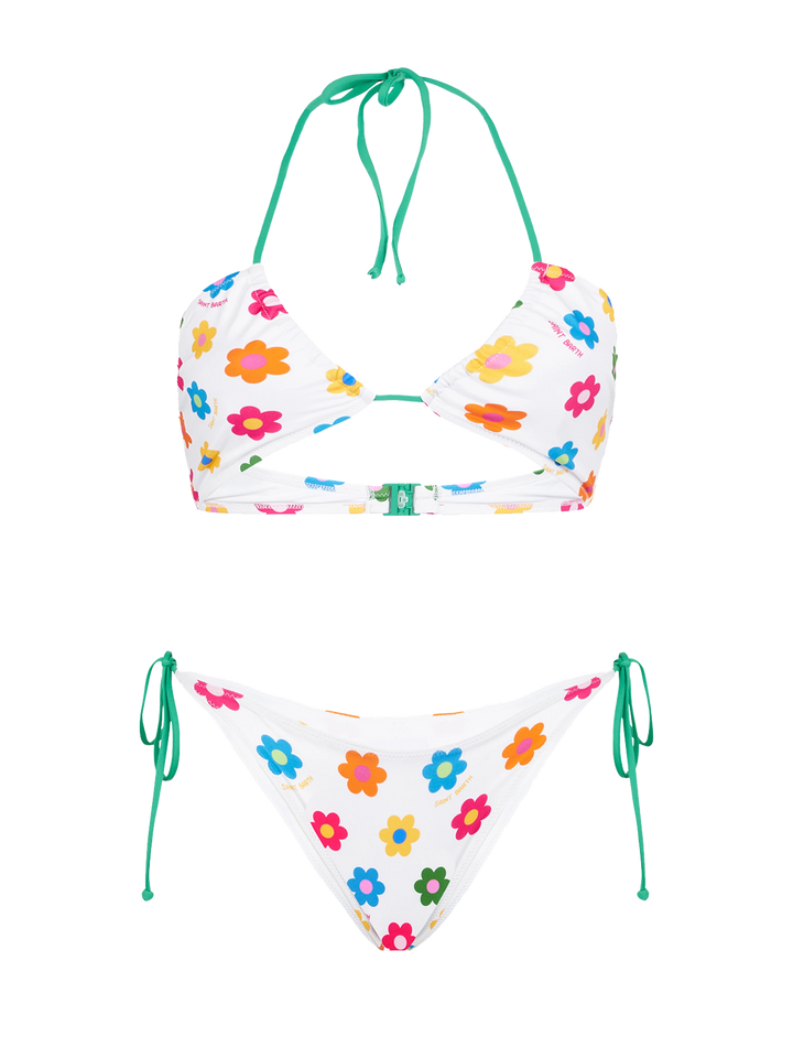 Woman bandeau bikini with daisy print