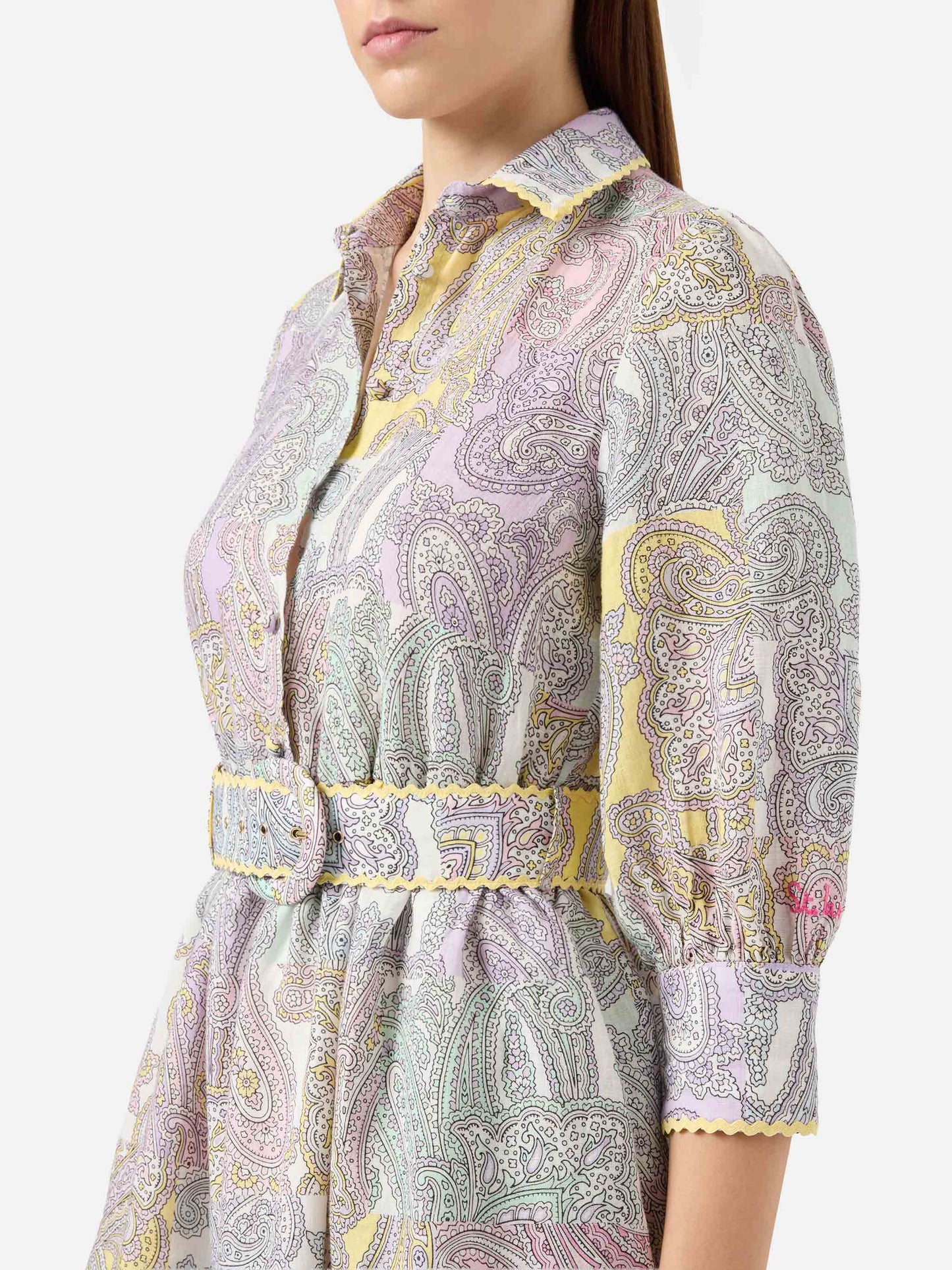 Abito corto Daisi in lino con stampa paisley