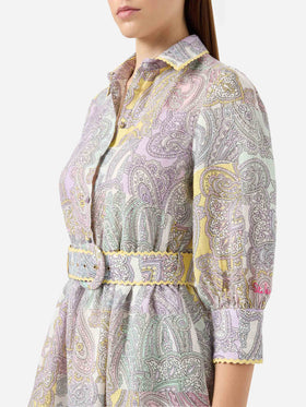 Abito corto Daisi in lino con stampa paisley