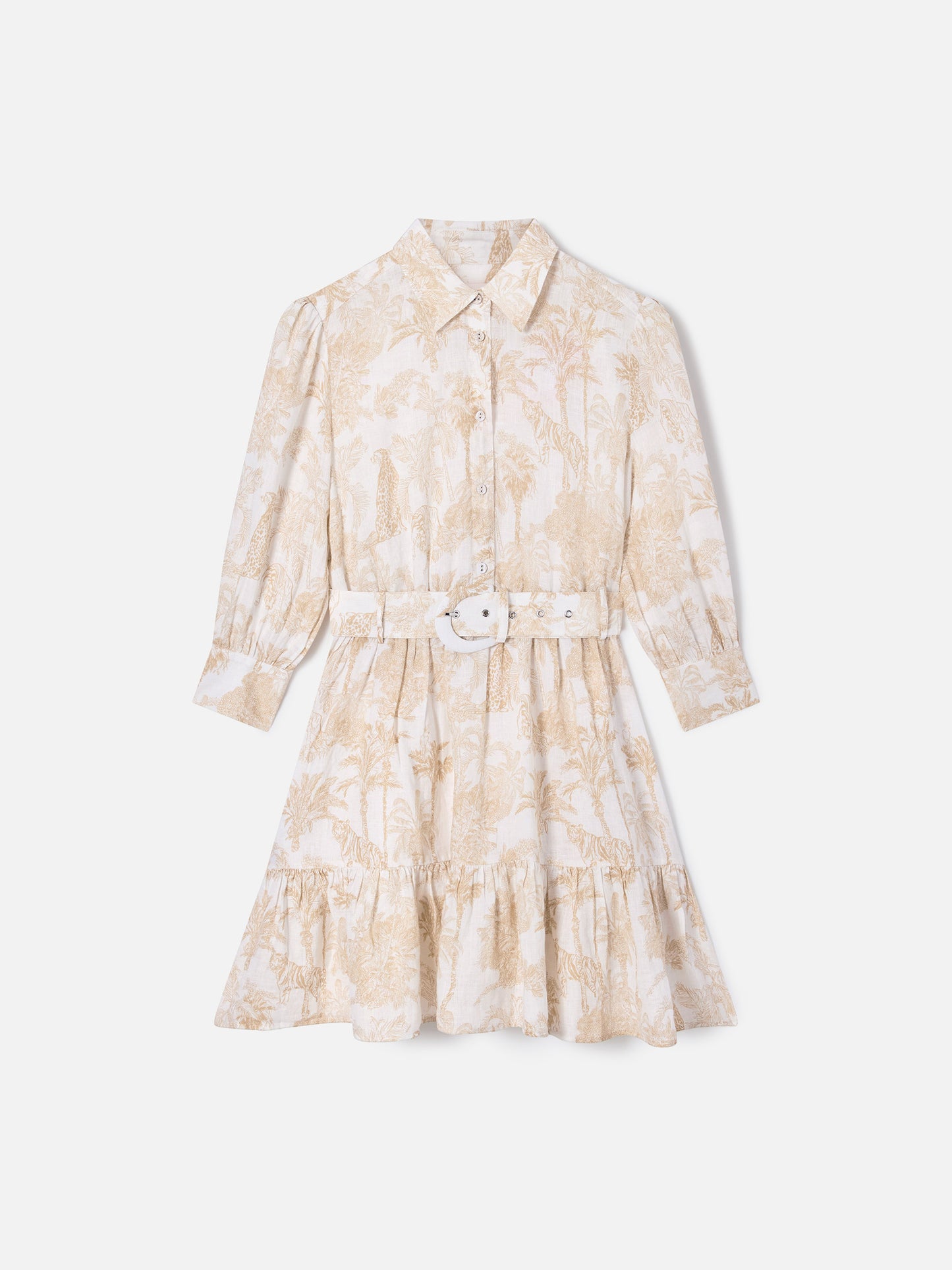 Abito Daisi in lino con stampa toile de jouy in beige