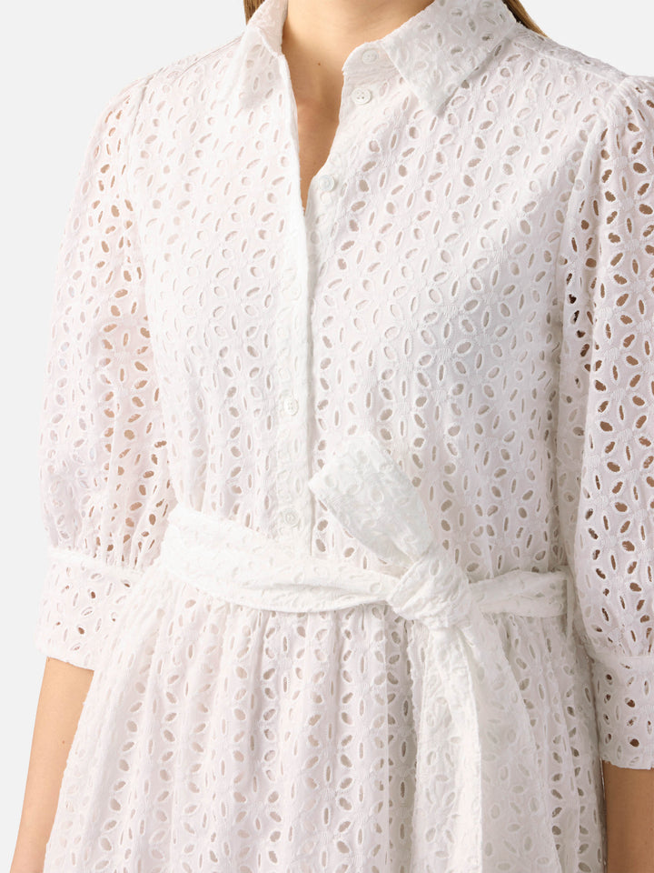 Abito corto in cotone bianco con ricami