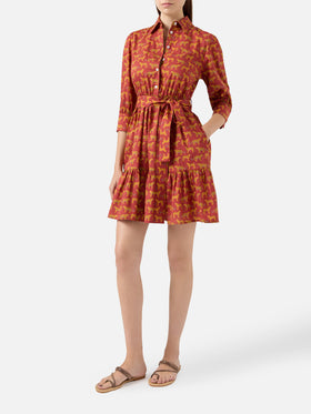 Animalier print cotton short dress Daisi with embroideries