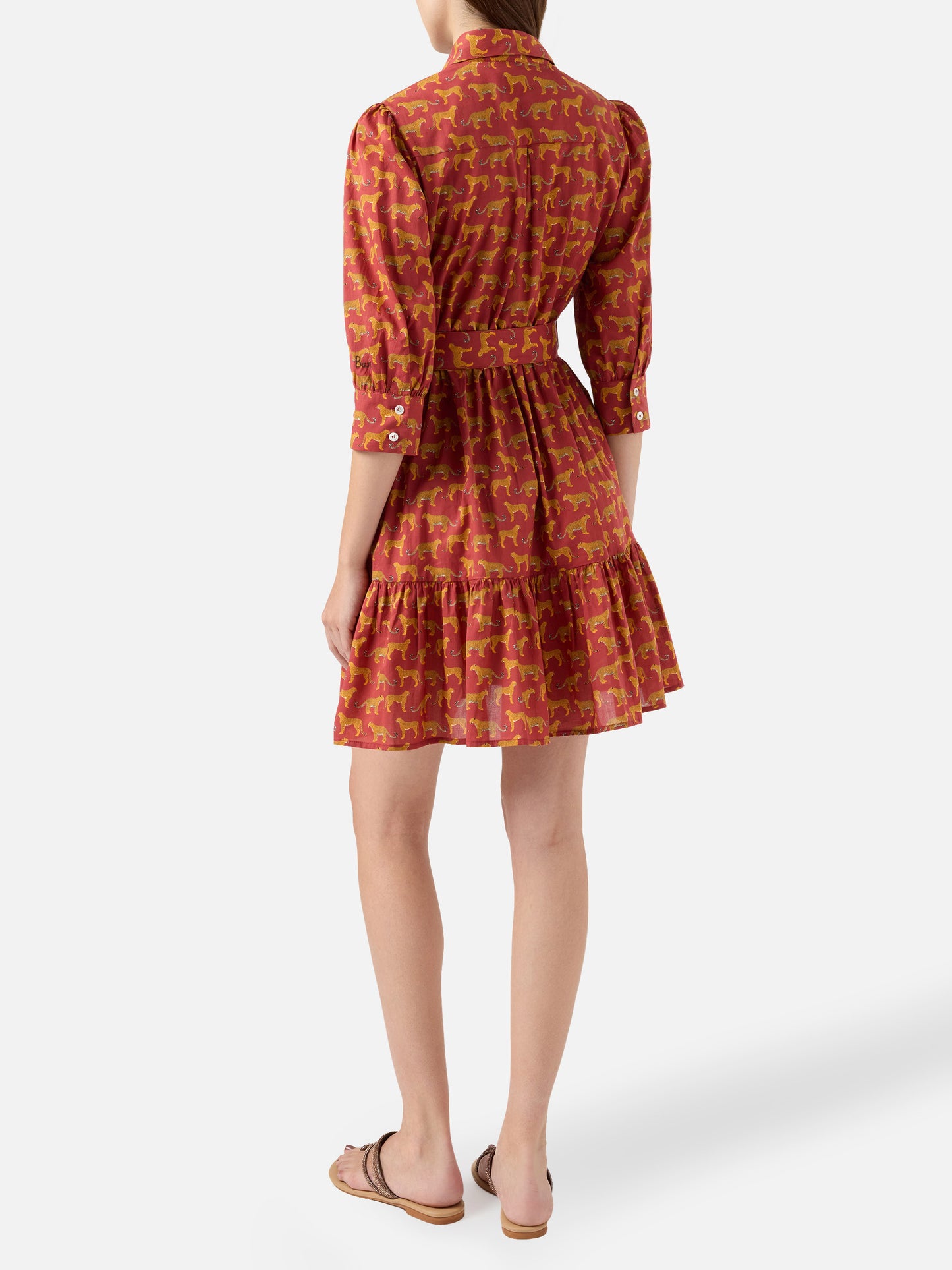 Animalier print cotton short dress Daisi with embroideries