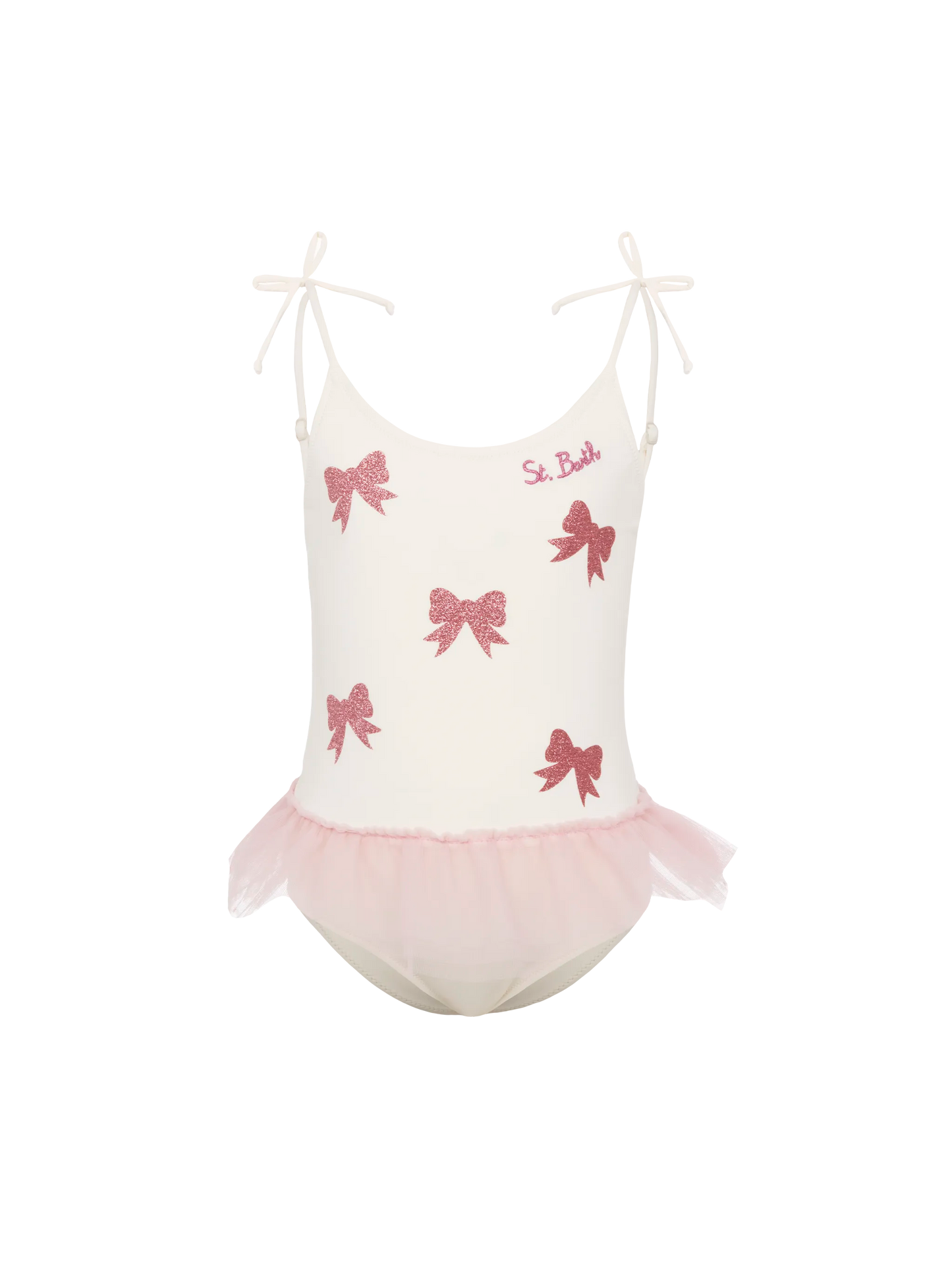 Dancer one-piece swimsuit with tulle ruffle and glittered bows - MC2 Saint Barth