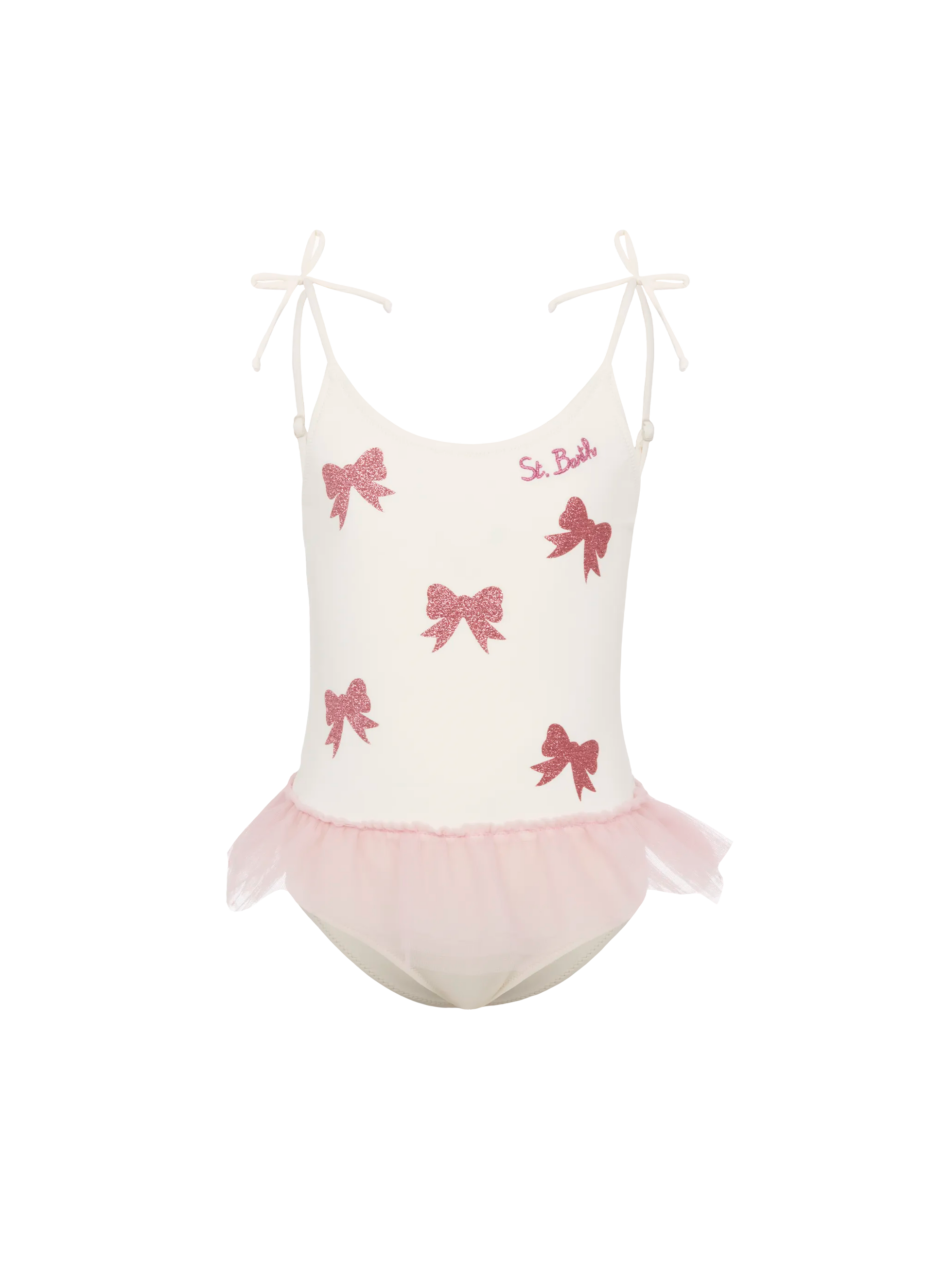 Dancer one-piece swimsuit with tulle ruffle and glittered bows - MC2 Saint Barth