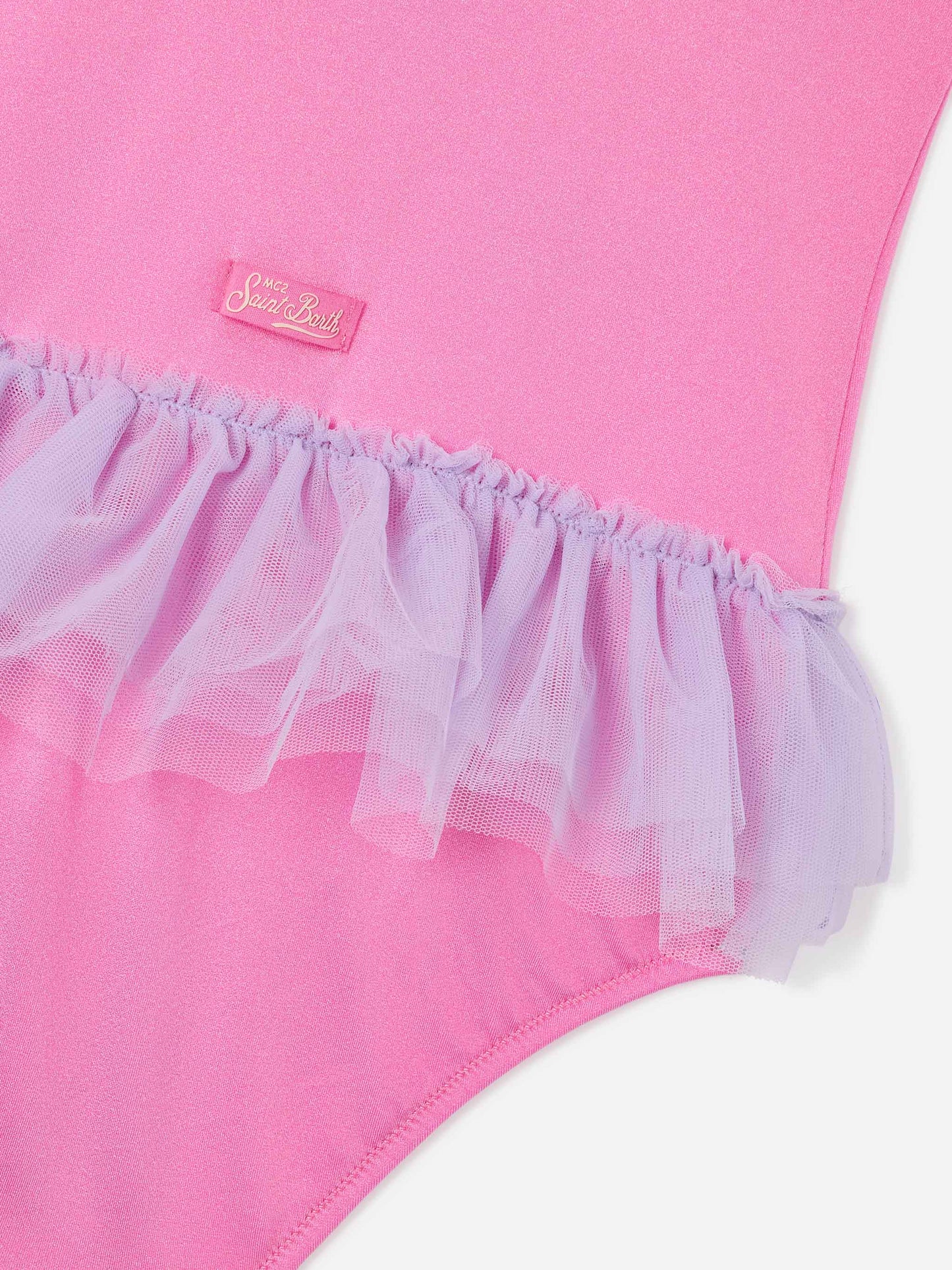 Costume intero Dancer con balza in tulle e cuori glitterati