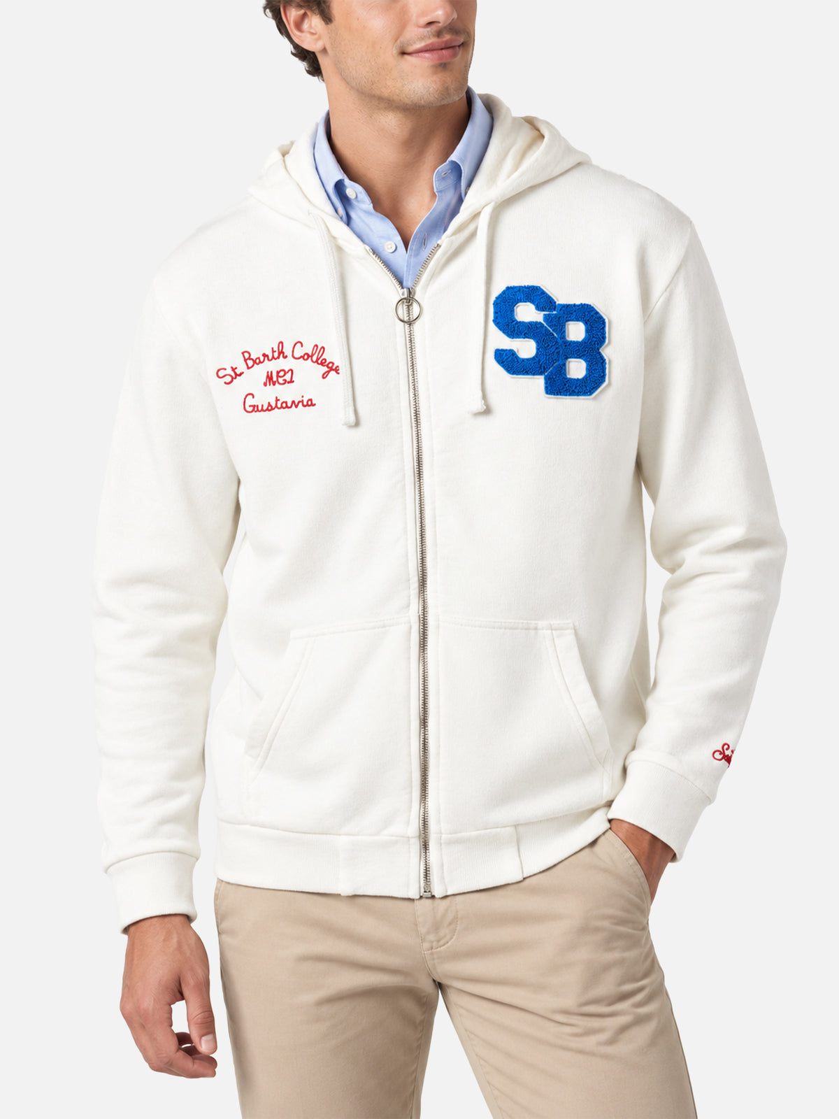 Sudadera blanca Danny con parche y bordado 