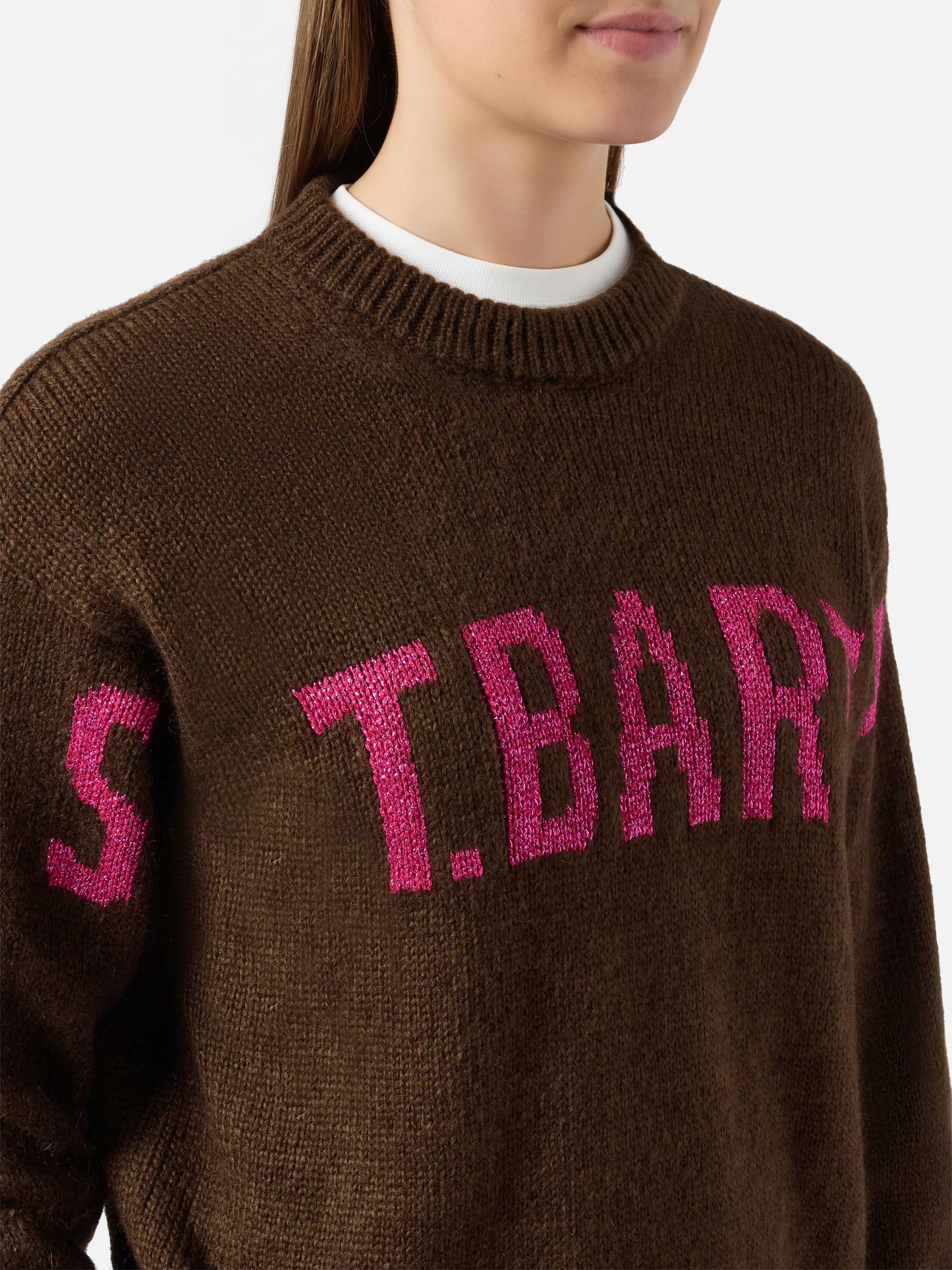 Danya alpaca-blend sweater in brown with St. Barth jacquard