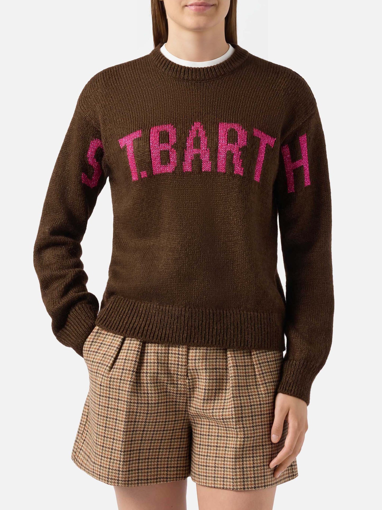 Danya alpaca-blend sweater in brown with St. Barth jacquard