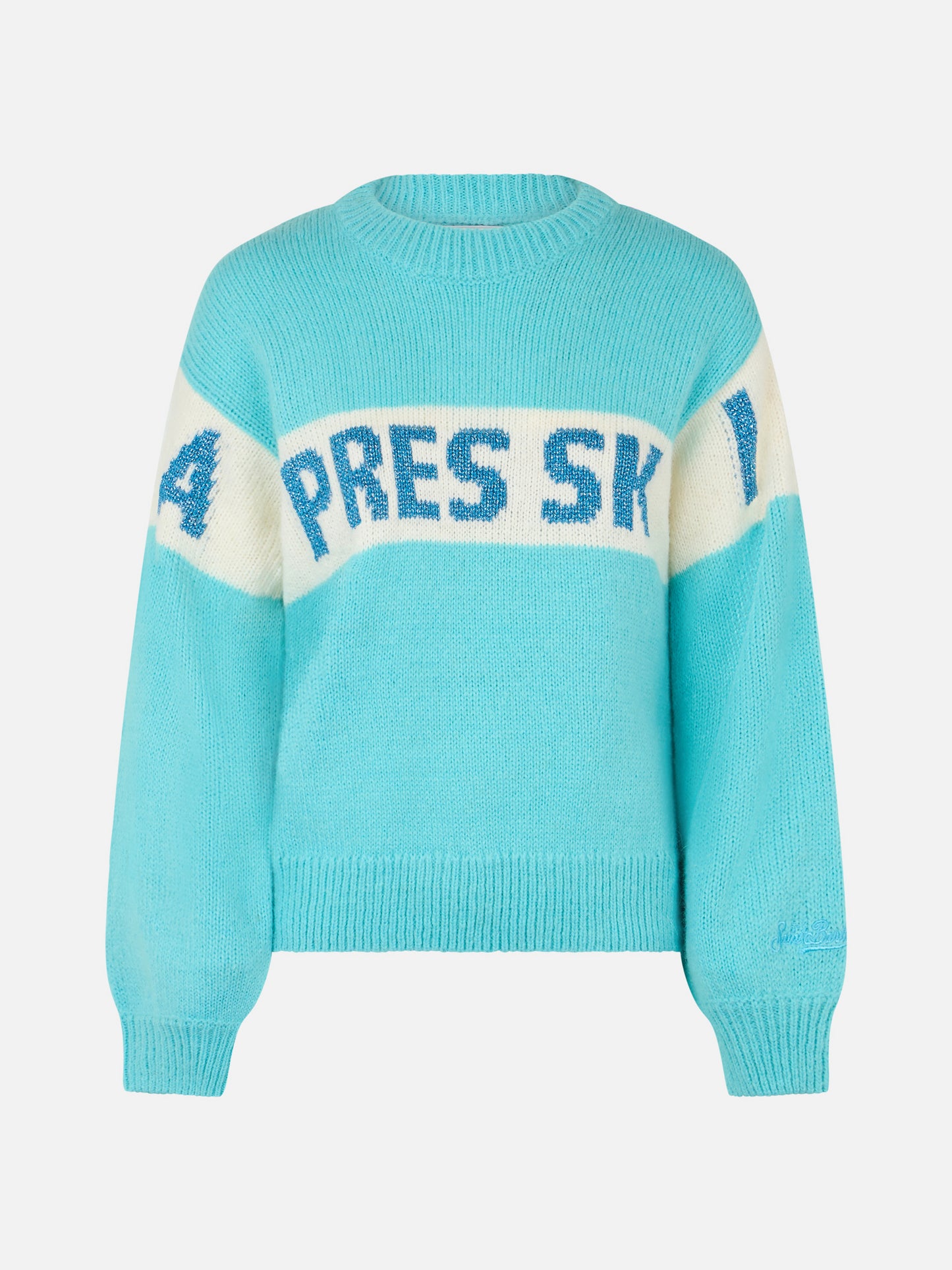 Woman light blue sweater Danya with Apres ski print - MC2 Saint Barth