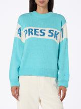 Woman mint green sweater Danya with Apres ski print